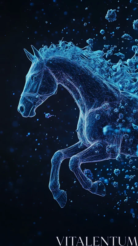 Galloping holographic horse sculpted from liquid energy.