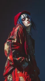High-contrast portrait of streetwear figure in red parka