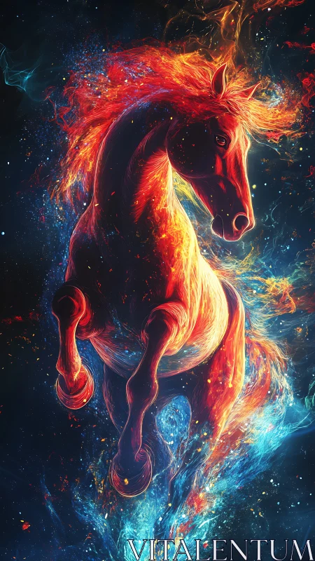 Equine figure rendered in fiery and cool spectral colors.