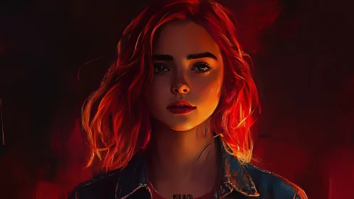 Digital portrait of red haired woman in dramatic rim lighting