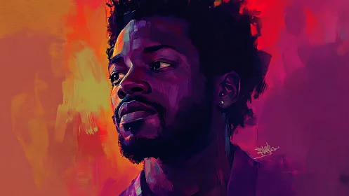 Expressive digital portrait immersed in vivid neon light.