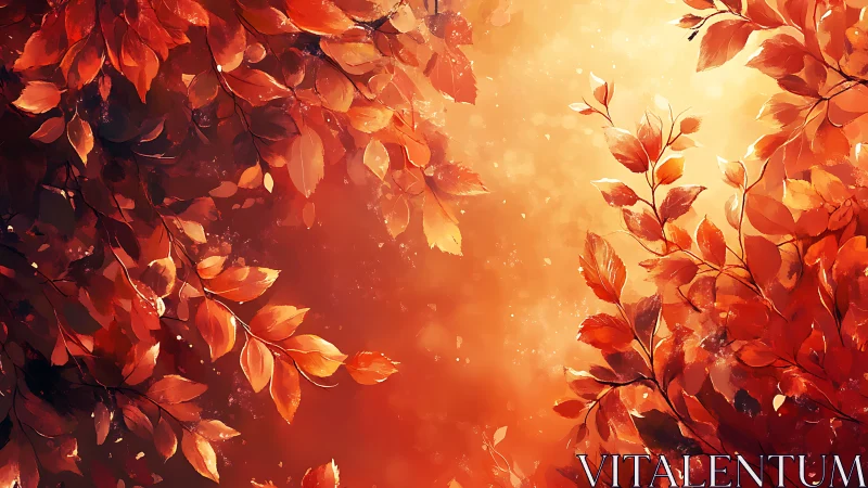 Autumn foliage branches framing diffuse warm backlight.