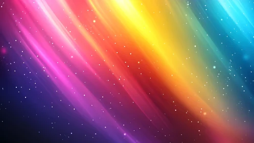 Colorful cosmic ribbons casting soft rainbow light.