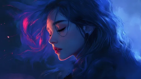 Chromatic profile portrait under dual-spectrum nebular glow.