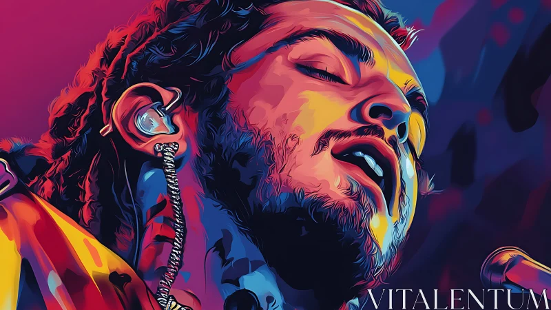 Vibrant digital portrait of singer lost in performance.