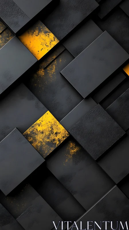 Bold yellow glows through layered black geometric panels