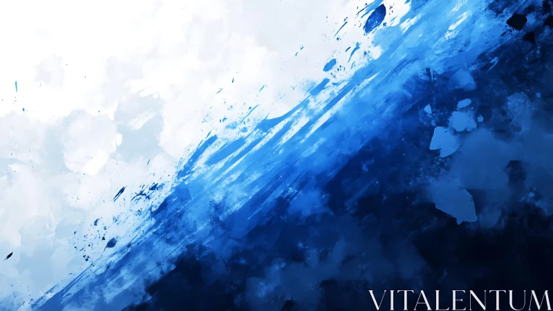 Abstract blue and white digital painting with dynamic brush strokes.