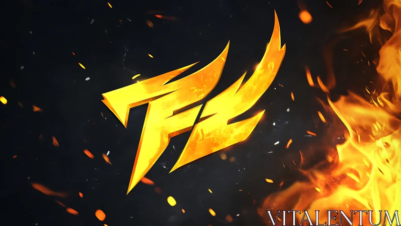 Stylized yellow emblem rendered with fiery elements against black background.