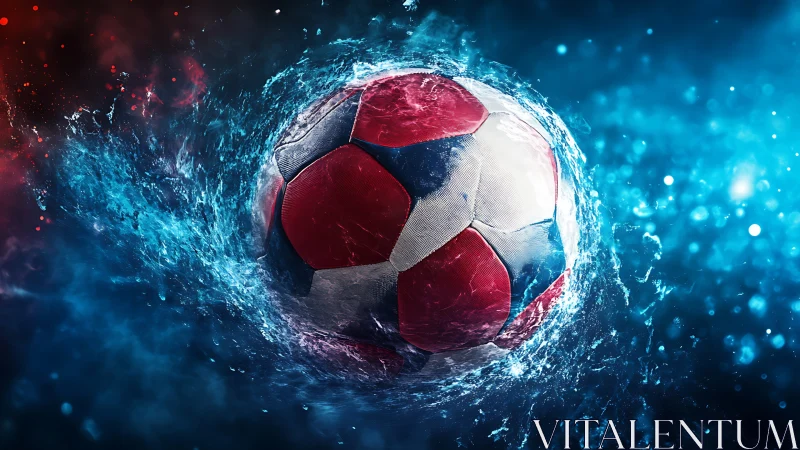 Hydro-charged soccer sphere bursting through electric tides.