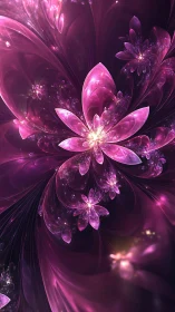 Fractal-style magenta floral forms with luminous highlights.