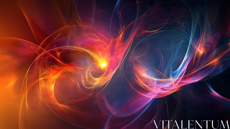 Luminescent plasma ribbons swirl through deep cosmic void.