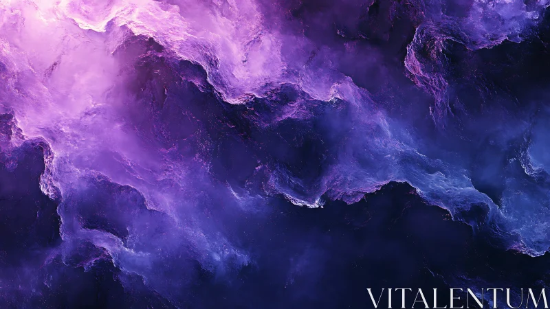 Purple and blue abstract nebula-like digital cloud field.