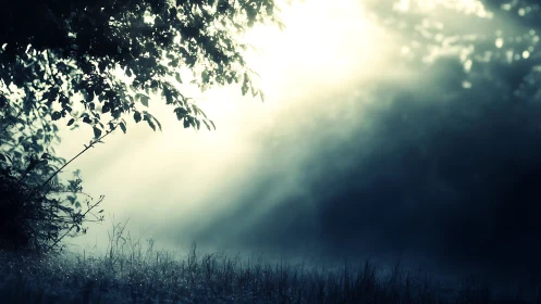Sunbeams Breaking Through Forest Canopy in Dreamy Light.