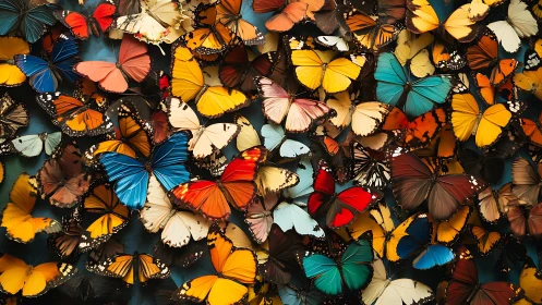 Vibrant butterfly collage with layered colorful wings.