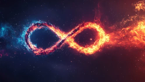 Fiery cosmic infinity loop contrasts blue nebular plasma