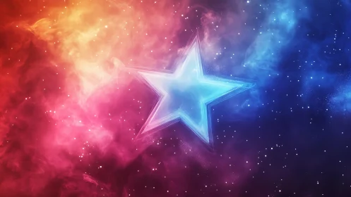 Luminescent glass star centered in high-saturation nebular field