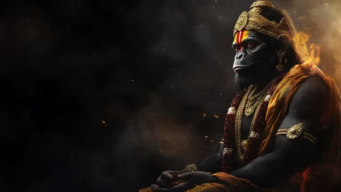 Simian sage in embers, royal monk of molten dusk.