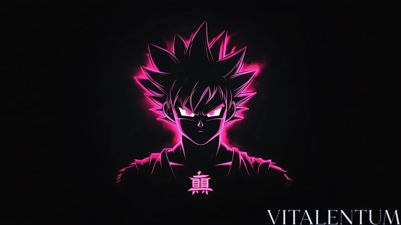 Neon anime warrior glows with intense pink aura in shadow.