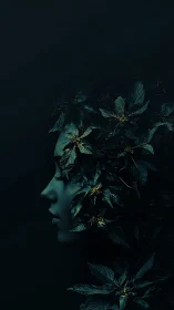 Mystical forest muse in shadows with softly glowing leaves.