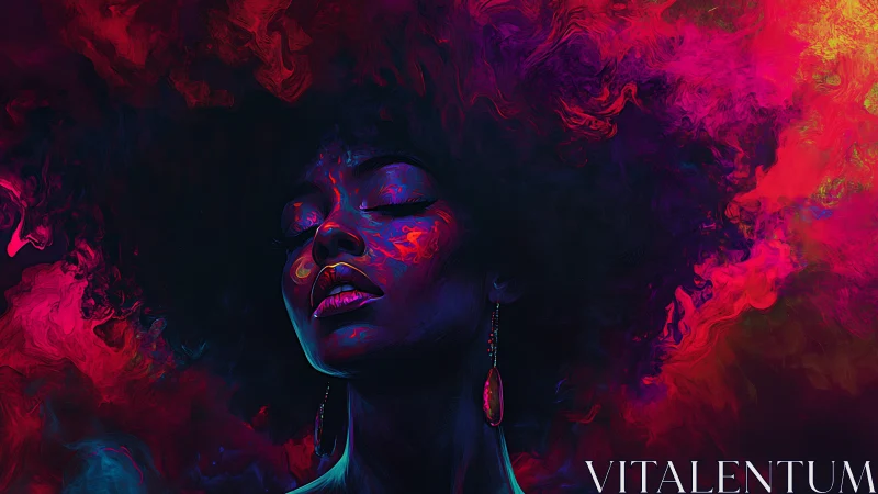 Vivid neon portrait of woman surrounded by swirling color.
