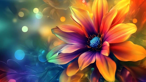 Digital rendering of multihued flower with gradient petals