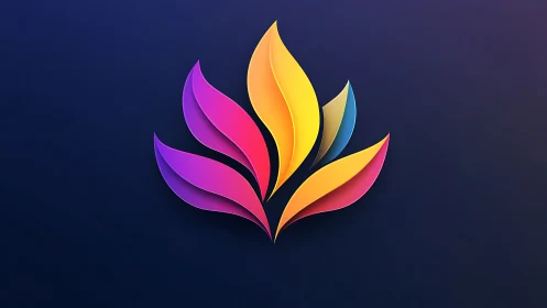 Multicolor gradient flame emblem rendered in layered 3D vectors