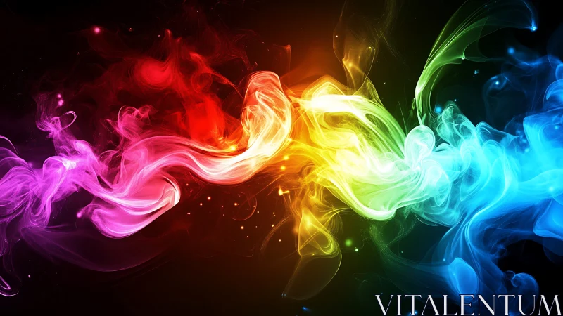 Vibrant rainbow smoke stream flows across dark gradient field