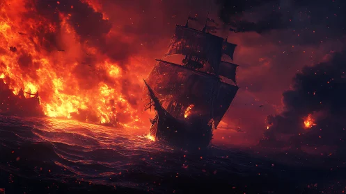 Burning Galleon's Last Stand Against Infernal Seas