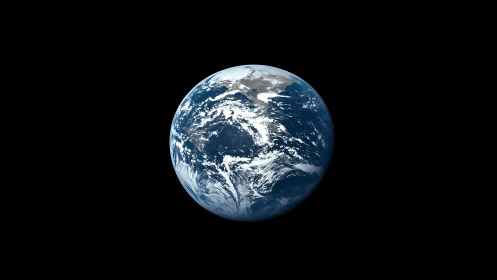 Blue planet drifts alone in velvet-black cosmic hush.