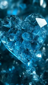 Heart-shaped ice crystal formation with translucent blue structure.