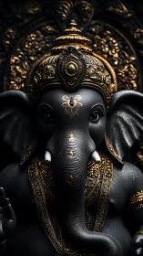 Elephant-headed deity sculpture is rendered in detailed relief