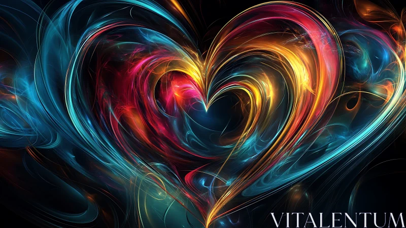 Neon Heart Swirls. Glowing Digital Love.