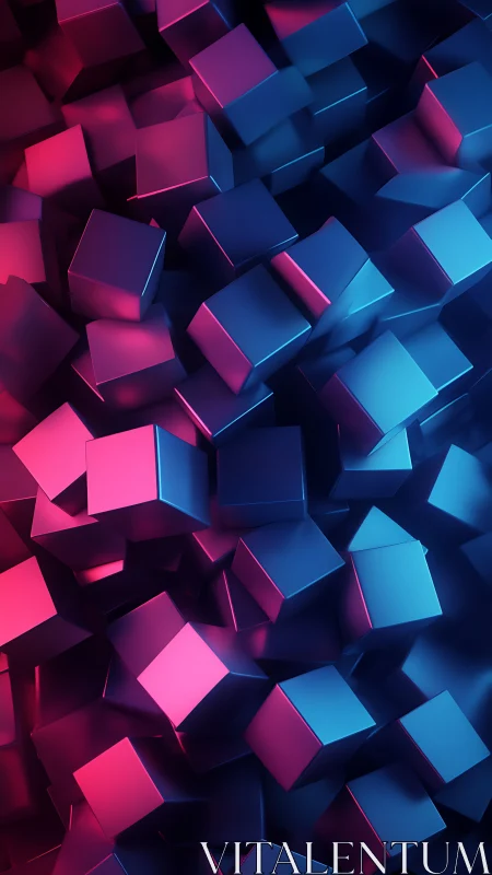 Neon cubes glow in a vibrant abstract 3D geometric cascade