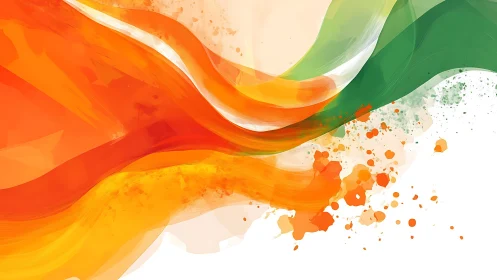 Indian tricolor wave abstraction in fluid watercolor motion.
