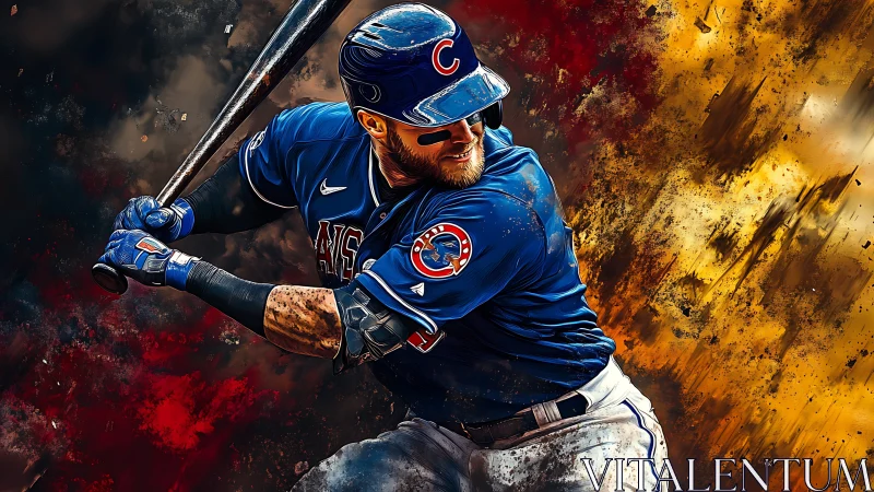 Confident baseball slugger ready to swing in vivid color.