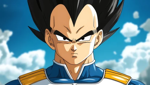 Saiyan warrior portrait with crisp cel-shaded rendering.