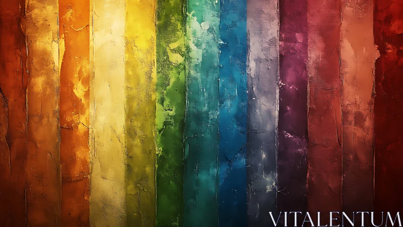 Textured rainbow wall of bold color bands in motion.