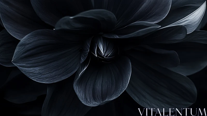 Dark flower petals with fine textural detail shot against black background.