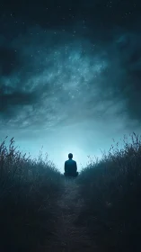 Quiet night path where one listener meets the stars.