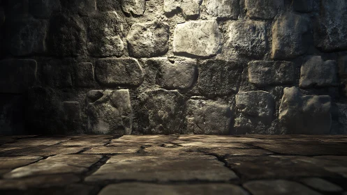 Stone wall and floor surface under focused overhead lighting