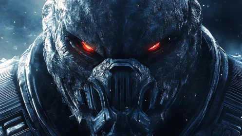 Cryogenic war-beast portrait with armored respirator mask.