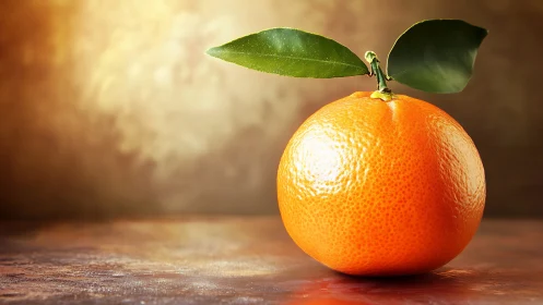 Ripe tangerine glows against warm rustic background.