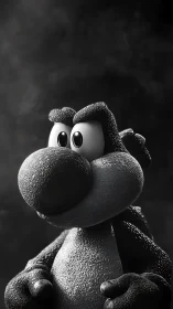 Monochrome reptilian mascot rendered as tactile 3D sculpture.