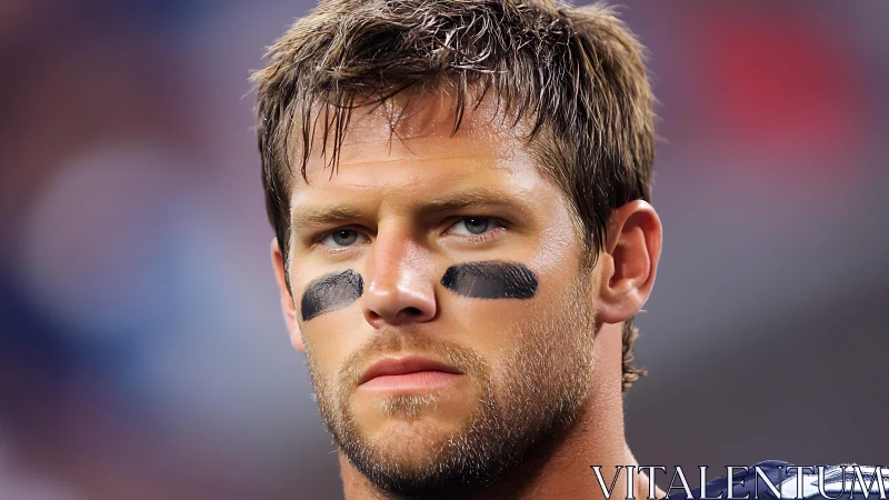 Focused football player stands ready under bright stadium lights