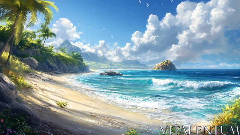 Tropical Paradise Beach with Turquoise Waves.