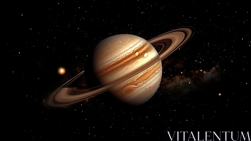 Ringed gas giant pirouettes through velvet cosmic silence