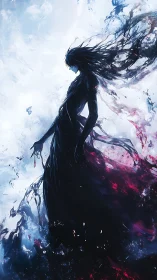 Silhouetted figure in swirling abstract light and shadow.