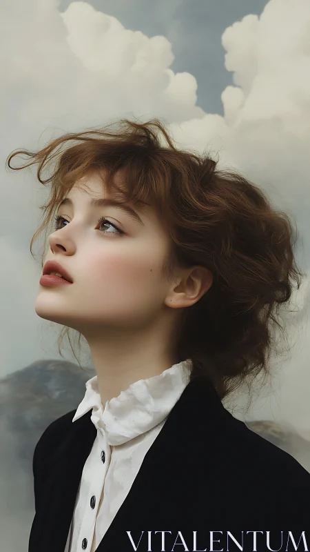 Dreamful portrait study with soft skyward gaze.