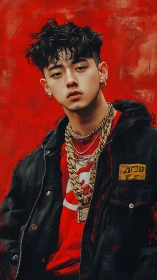 Cool streetwear portrait with bold red energy and style.