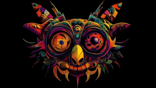 Neon techno-beast mask with layered cybernetic details.